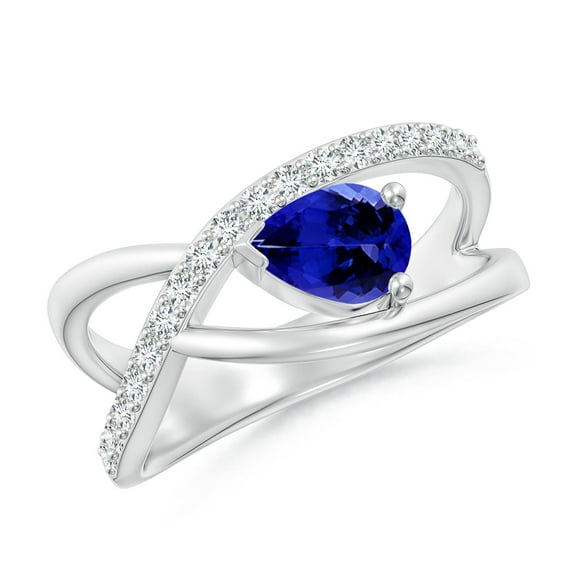 ANGARA Natural Criss Cross Pear Shaped Tanzanite Ring with Diamond Accents in 14K White Gold for Women (Size-7x5mm) | December Birthstone, Anniversary, Jewelry Gift for Women | Natural Tanzanite Ring