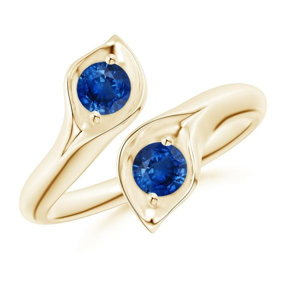 ANGARA Natural Calla Lily Two Stone Sapphire Ring in 14K Yellow Gold for Women (Size-4mm) | September Birthstone, Birthday, Anniversary, Jewelry Gift for Women | Natural Blue Sapphire Ring