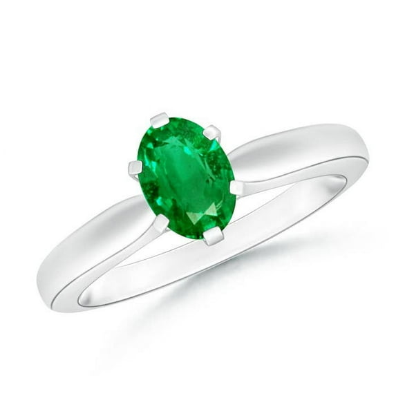 ANGARA Natural Tapered Shank Oval Solitaire Emerald Ring in 14K White Gold for Women (Size-7x5mm) | May Birthstone, Birthday, Anniversary, Jewelry Gift for Women | Natural Emerald Ring