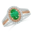 thumbnail image 1 of ANGARA Natural Emerald & Coffee Diamond Double Halo Ring in Two Tone Gold in 14K White & Rose Gold for Women (Size-7x5mm) | May Birthstone, Anniversary, Jewelry Gift for Women | Natural Emerald Ring, 1 of 9