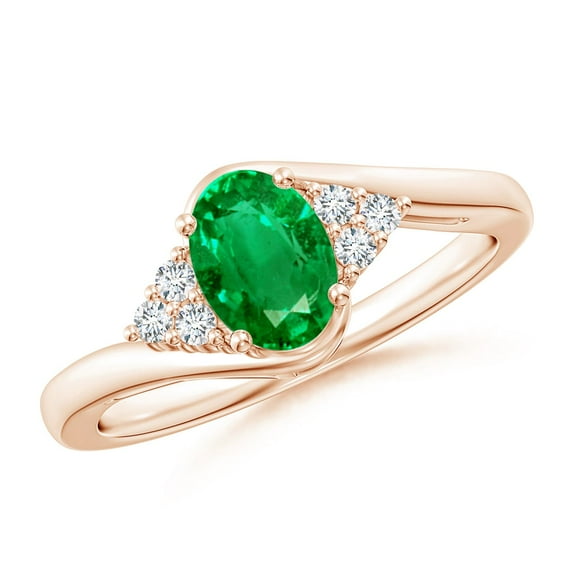 ANGARA Natural Oval Emerald Bypass Ring with Trio Diamond Accents in 14K Rose Gold for Women (Size-7x5mm) | May Birthstone, Birthday, Anniversary, Jewelry Gift for Women | Natural Emerald Ring