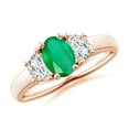 thumbnail image 1 of ANGARA Natural Three Stone Oval Emerald and Half Moon Diamond Ring in 14K Rose Gold for Women (Size-7x5mm) | May Birthstone, Birthday, Anniversary, Jewelry Gift for Women | Natural Emerald Ring, 1 of 10