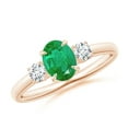 thumbnail image 1 of ANGARA Natural Oval Emerald and Round Diamond Three Stone Ring in 14K Rose Gold for Women (Size-7x5mm) | May Birthstone, Birthday, Anniversary, Jewelry Gift for Women | Natural Emerald Ring, 1 of 8