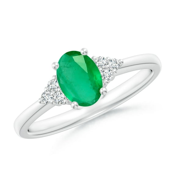 Angara Natural 0.66 Ct. Emerald with Diamond Classic Ring in 14K White Gold for Women (Ring Size: 3.5)