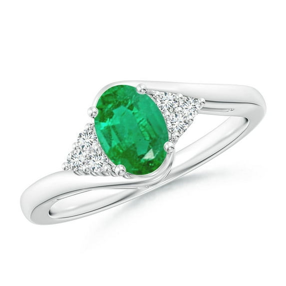Angara Natural 0.66 Ct. Emerald with Diamond Classic Ring in 14K White Gold for Women (Ring Size: 3)