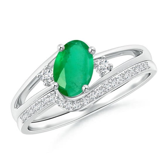 Angara Natural 0.66 Ct. Emerald with Diamond Classic Ring in 14K White Gold for Women (Ring Size: 3)