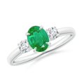thumbnail image 1 of ANGARA Natural Oval Emerald and Round Diamond Three Stone Ring in 14K White Gold for Women (Size-7x5mm) | May Birthstone, Birthday, Anniversary, Jewelry Gift for Women | Natural Emerald Ring, 1 of 8