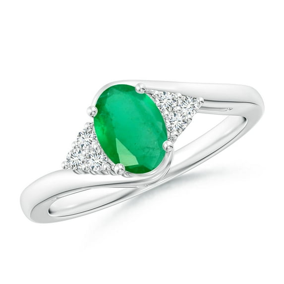 ANGARA Natural Oval Emerald Bypass Ring with Trio Diamond Accents in 14K White Gold for Women (Size-7x5mm) | May Birthstone, Birthday, Anniversary, Jewelry Gift for Women | Natural Emerald Ring