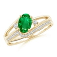 thumbnail image 1 of ANGARA Natural Oval Emerald and Diamond Bridal Set in 14K Yellow Gold for Women (Size-7x5mm) | May Birthstone, Birthday, Anniversary, Jewelry Gift for Women | Natural Emerald Ring, 1 of 7