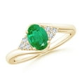 thumbnail image 1 of ANGARA Natural Oval Emerald Bypass Ring with Trio Diamond Accents in 14K Yellow Gold for Women (Size-7x5mm) | May Birthstone, Birthday, Anniversary, Jewelry Gift for Women | Natural Emerald Ring, 1 of 9