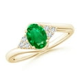 thumbnail image 1 of ANGARA Natural Oval Emerald Bypass Ring with Trio Diamond Accents in 14K Yellow Gold for Women (Size-7x5mm) | May Birthstone, Birthday, Anniversary, Jewelry Gift for Women | Natural Emerald Ring, 1 of 8