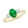 thumbnail image 1 of ANGARA Natural Oval Emerald and Round Diamond Three Stone Ring in 14K Yellow Gold for Women (Size-7x5mm) | May Birthstone, Birthday, Anniversary, Jewelry Gift for Women | Natural Emerald Ring, 1 of 9
