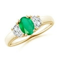 thumbnail image 1 of ANGARA Natural Three Stone Oval Emerald and Half Moon Diamond Ring in 14K Yellow Gold for Women (Size-7x5mm) | May Birthstone, Birthday, Anniversary, Jewelry Gift for Women | Natural Emerald Ring, 1 of 10