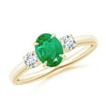 thumbnail image 1 of ANGARA Natural Oval Emerald and Round Diamond Three Stone Ring in 14K Yellow Gold for Women (Size-7x5mm) | May Birthstone, Birthday, Anniversary, Jewelry Gift for Women | Natural Emerald Ring, 1 of 8