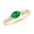 thumbnail image 1 of ANGARA Natural Oval Emerald Vintage Style Ring with Diamond Accents in 14K Yellow Gold for Women (Size-7x5mm) | May Birthstone, Birthday, Anniversary, Jewelry Gift for Women | Natural Emerald Ring, 1 of 8