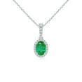 thumbnail image 1 of ANGARA Natural Vintage Style Oval Emerald Halo Pendant in 14K White Gold for Women (Size-7x5mm) | May Birthstone, Birthday, Anniversary, Jewelry Gift for Women | Natural Emerald Necklace, 1 of 7