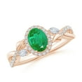 thumbnail image 1 of ANGARA Natural Oval Emerald Twisted Vine Ring with Diamond Halo in 14K Rose Gold for Women (Size-7x5mm) | May Birthstone, Birthday, Anniversary, Jewelry Gift for Women | Natural Emerald Ring, 1 of 9