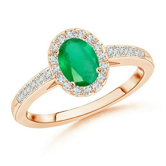 Angara Natural 0.66 Ct. Emerald with Diamond Halo Ring in 14K Rose Gold for Women (Ring Size: 3.5)