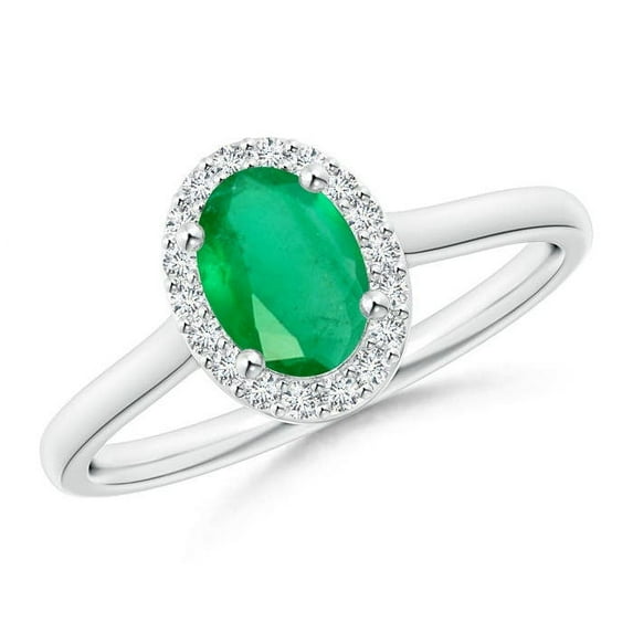Angara Natural 0.66 Ct. Emerald with Diamond Halo Ring in 14K White Gold for Women (Ring Size: 11.5)