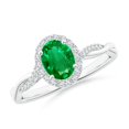 thumbnail image 1 of ANGARA Natural Oval Emerald Halo Twisted Vine Ring in 14K White Gold for Women (Size-7x5mm) | May Birthstone, Birthday, Anniversary, Jewelry Gift for Women | Natural Emerald Ring, 1 of 9