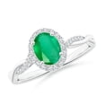 thumbnail image 1 of Angara Natural 0.66 Ct. Emerald with Diamond Halo Ring in 14K White Gold for Women (Ring Size: 3), 1 of 10