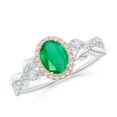 thumbnail image 1 of ANGARA Natural Oval Emerald Twisted Vine Ring with Diamond Halo in 14K White & Rose Gold for Women (Size-7x5mm) | May Birthstone, Birthday, Anniversary, Jewelry Gift for Women | Natural Emerald Ring, 1 of 10