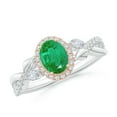 thumbnail image 1 of ANGARA Natural Oval Emerald Twisted Vine Ring with Diamond Halo in 14K White & Rose Gold for Women (Size-7x5mm) | May Birthstone, Birthday, Anniversary, Jewelry Gift for Women | Natural Emerald Ring, 1 of 10