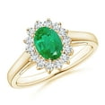 thumbnail image 1 of Angara Natural 0.66 Ct. Emerald with Diamond Halo Ring in 14K Yellow Gold for Women (Ring Size: 3.5), 1 of 10
