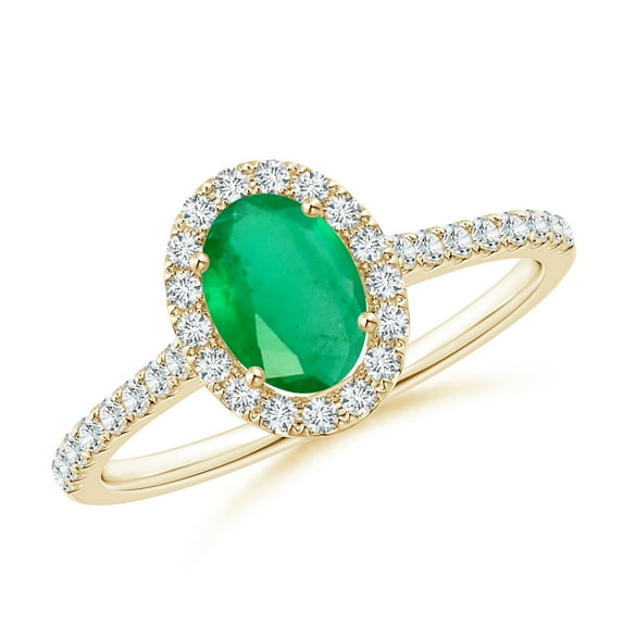 Angara Natural 0.66 Ct. Emerald with Diamond Halo Ring in 14K Yellow Gold for Women (Ring Size: 3)