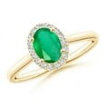thumbnail image 1 of ANGARA Natural Prong-Set Oval Emerald and Diamond Halo Engagement Ring in 14K Yellow Gold for Women (Size-7x5mm) | May Birthstone, Birthday, Anniversary, Jewelry Gift for Women | Natural Emerald Ring, 1 of 7