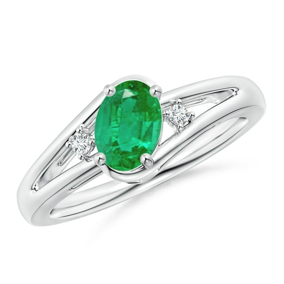 ANGARA Natural Emerald and Diamond Split Shank Ring in 14K White Gold for Women (Size-7x5mm) | May Birthstone, Birthday, Anniversary, Jewelry Gift for Women | Natural Emerald Ring