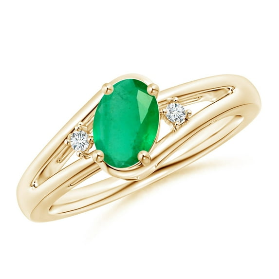 ANGARA Natural Emerald and Diamond Split Shank Ring in 14K Yellow Gold for Women (Size-7x5mm) | May Birthstone, Birthday, Anniversary, Jewelry Gift for Women | Natural Emerald Ring