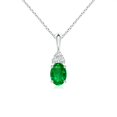 thumbnail image 1 of ANGARA Natural Oval Emerald Solitaire Pendant with Trio Diamond in 925 Sterling Silver for Women (Size-7x5mm) | May Birthstone, Anniversary, Jewelry Gift for Women | Natural Emerald Necklace, 1 of 8