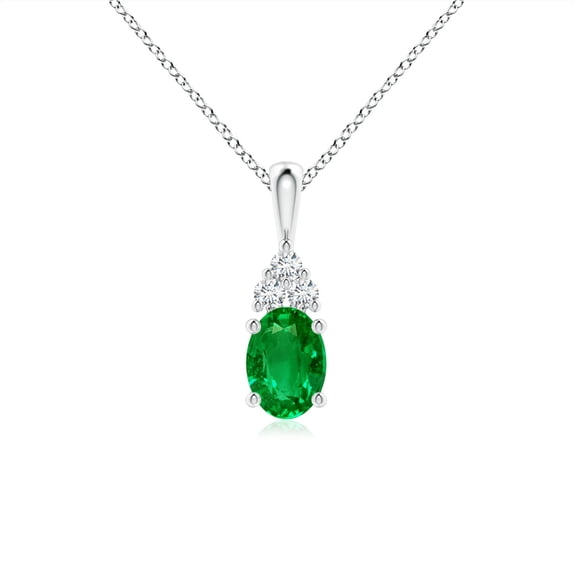 ANGARA Natural Oval Emerald Solitaire Pendant with Trio Diamond in 925 Sterling Silver for Women (Size-7x5mm) | May Birthstone, Anniversary, Jewelry Gift for Women | Natural Emerald Necklace