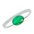 thumbnail image 1 of ANGARA Natural Oval Emerald Off-Centered Solitaire Ring With Diamonds in 925 Sterling Silver for Women (Size-7x5mm) | May Birthstone, Anniversary, Jewelry Gift for Women | Natural Emerald Ring, 1 of 10