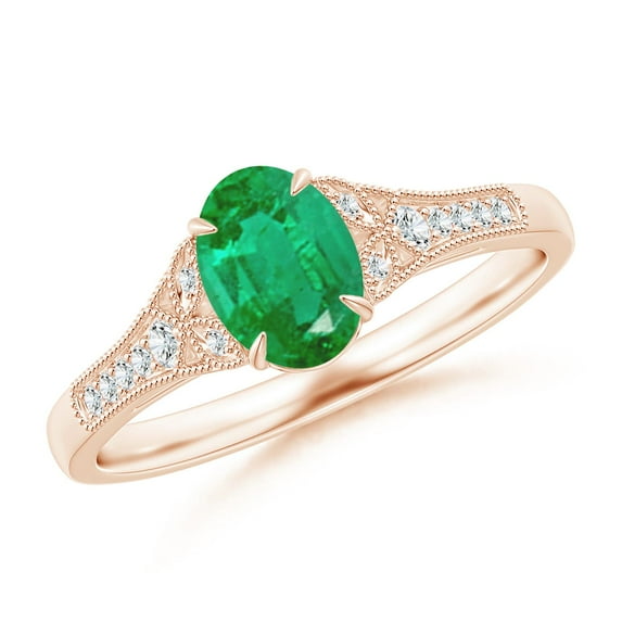 Angara Natural 0.66 Ct. Emerald with Diamond Vintage Inspired Ring in 14K Rose Gold for Women (Ring Size: 3)