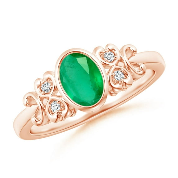 Angara Natural 0.66 Ct. Emerald with Diamond Vintage Inspired Ring in 14K Rose Gold for Women (Ring Size: 3)