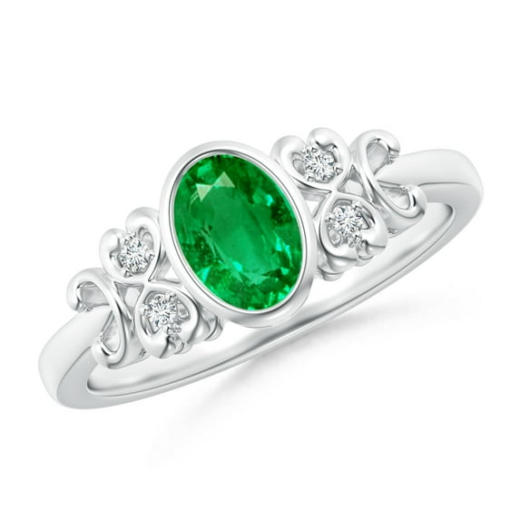 Angara Natural 0.66 Ct. Emerald with Diamond Vintage Inspired Ring in 14K White Gold for Women (Ring Size: 12)