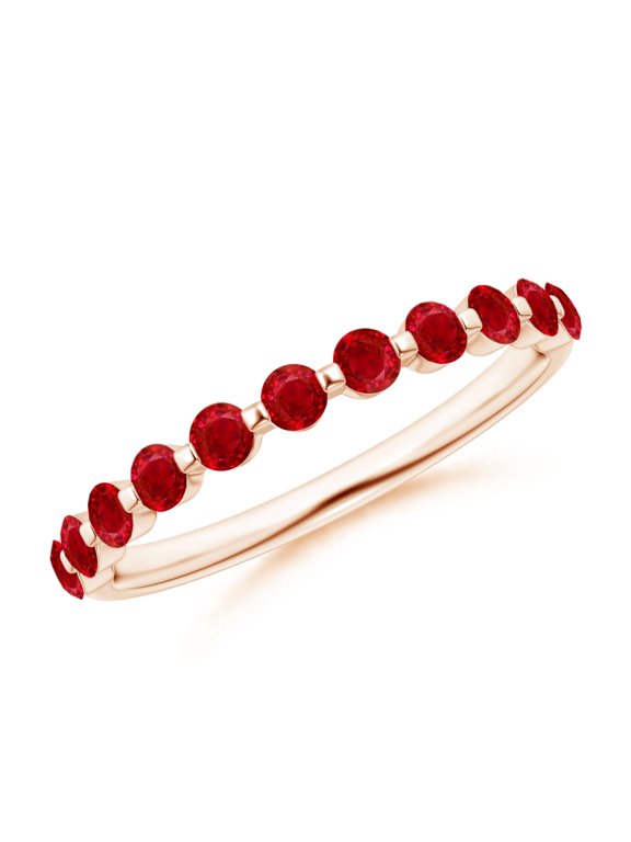 Natural Floating Round Ruby Semi Eternity Wedding Ring in 14K Rose Gold for Women (Size-2.2mm) | July Birthstone, Birthday, Anniversary, Jewelry Gift for Women | Natural Ruby Ring