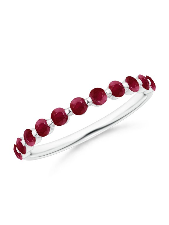 Natural Floating Round Ruby Semi Eternity Wedding Ring in 14K White Gold for Women (Size-2.2mm) | July Birthstone, Birthday, Anniversary, Jewelry Gift for Women | Natural Ruby Ring