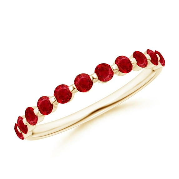 ANGARA Natural Floating Round Ruby Semi Eternity Wedding Ring in 14K Yellow Gold for Women (Size-2.2mm) | July Birthstone, Birthday, Anniversary, Jewelry Gift for Women | Natural Ruby Ring