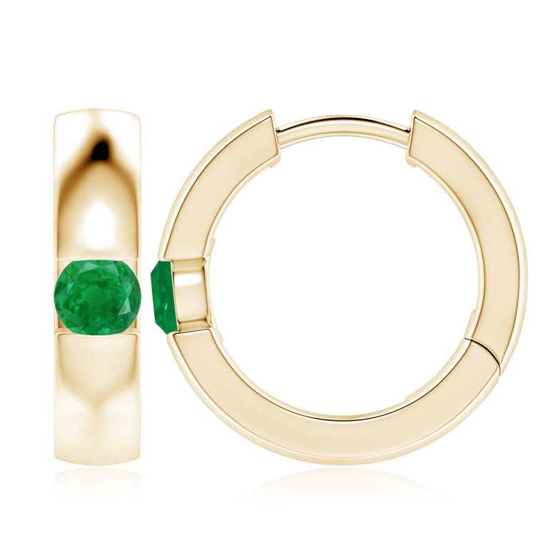 ANGARA Natural Channel-Set Round Emerald Hinged Hoop Earrings in