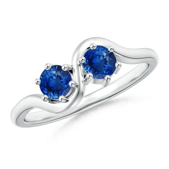 ANGARA Natural Round Two Stone Twist Blue Sapphire Ring in 14K White Gold for Women (Size-4.1mm) | September Birthstone, Birthday, Anniversary, Jewelry Gift for Women | Natural Blue Sapphire Ring