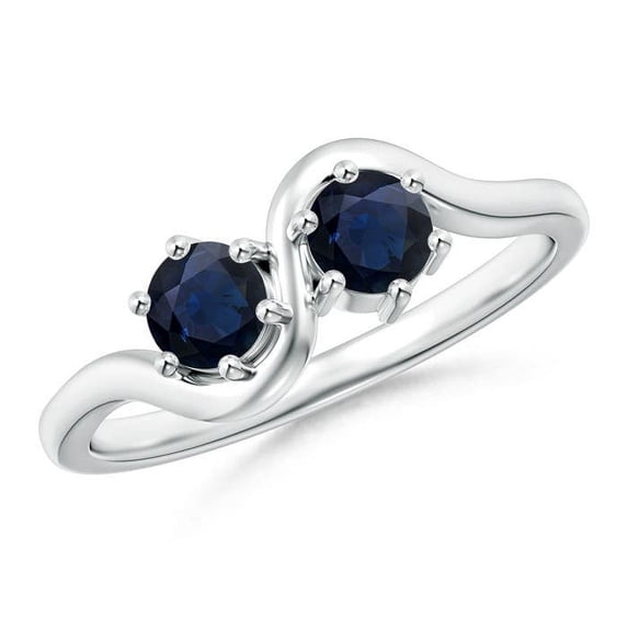 ANGARA Natural Round Two Stone Twist Blue Sapphire Ring in 14K White Gold for Women (Size-4.1mm) | September Birthstone, Birthday, Anniversary, Jewelry Gift for Women | Natural Blue Sapphire Ring