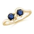 thumbnail image 1 of ANGARA Natural Round Two Stone Twist Blue Sapphire Ring in 14K Yellow Gold for Women (Size-4.1mm) | September Birthstone, Birthday, Anniversary, Jewelry Gift for Women | Natural Blue Sapphire Ring, 1 of 8
