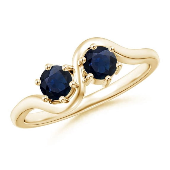ANGARA Natural Round Two Stone Twist Blue Sapphire Ring in 14K Yellow Gold for Women (Size-4.1mm) | September Birthstone, Birthday, Anniversary, Jewelry Gift for Women | Natural Blue Sapphire Ring