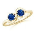 thumbnail image 1 of ANGARA Natural Round Two Stone Twist Blue Sapphire Ring in 14K Yellow Gold for Women (Size-4.1mm) | September Birthstone, Birthday, Anniversary, Jewelry Gift for Women | Natural Blue Sapphire Ring, 1 of 8