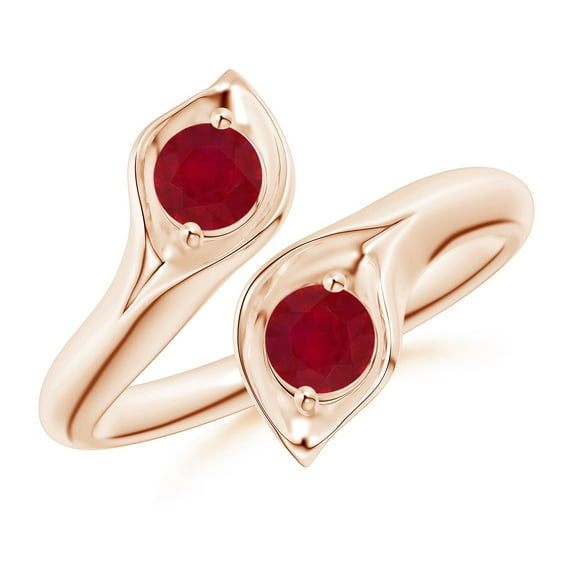 ANGARA Natural Calla Lily Two Stone Ruby Ring in 14K Rose Gold for Women (Size-4mm) | July Birthstone, Birthday, Anniversary, Jewelry Gift for Women | Natural Ruby Ring