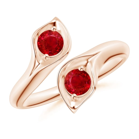 ANGARA Natural Calla Lily Two Stone Ruby Ring in 14K Rose Gold for Women (Size-4mm) | July Birthstone, Birthday, Anniversary, Jewelry Gift for Women | Natural Ruby Ring