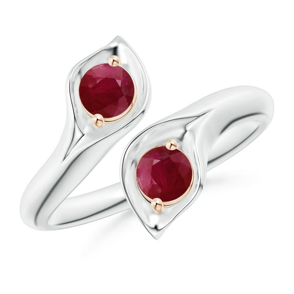 ANGARA Natural Calla Lily Two Stone Ruby Ring in 14K White & Rose Gold for Women (Size-4mm) | July Birthstone, Birthday, Anniversary, Jewelry Gift for Women | Natural Ruby Ring